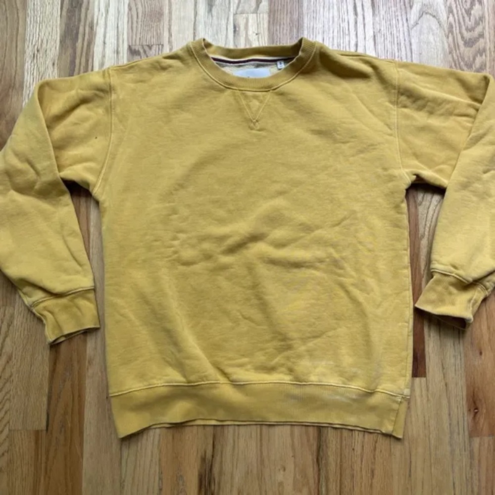 Women's TNA Cozy Fleece Boyfriend Mustard Yellow Crewneck Pullover Sweatshirt S